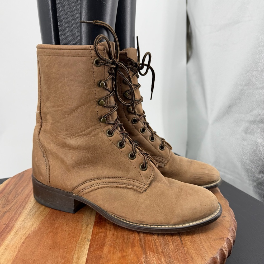 Laredo 31642 Women Brown Lace Up Leather Combat Western Riding Boots 7.5